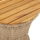 NNEVL Garden Side Table Drum Shape Beige Poly Rattan and Solid Wood