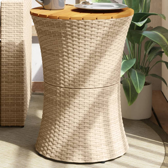 NNEVL Garden Side Table Drum Shape Beige Poly Rattan and Solid Wood