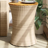 NNEVL Garden Side Table Drum Shape Beige Poly Rattan and Solid Wood