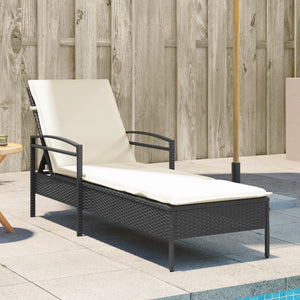 NNEVL Sun Lounger with Cushion Black 63x200x81 cm Poly Rattan