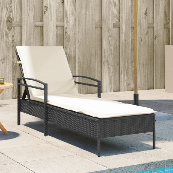 NNEVL Sun Lounger with Cushion Black 63x200x81 cm Poly Rattan