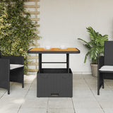 NNEVL Garden Table Black 80x80x71 cm Poly Rattan and Acacia Wood