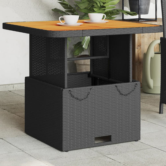 NNEVL Garden Table Black 80x80x71 cm Poly Rattan and Acacia Wood
