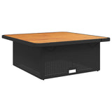 NNEVL Garden Table Black 110x110x71 cm Poly Rattan and Acacia Wood