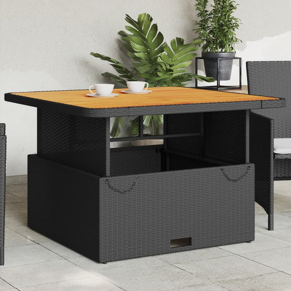 NNEVL Garden Table Black 110x110x71 cm Poly Rattan and Acacia Wood