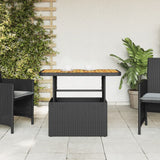 NNEVL Garden Table Black 90x55x71 cm Poly Rattan and Acacia Wood