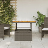 NNEVL Garden Table Grey 90x55x71 cm Poly Rattan and Acacia Wood