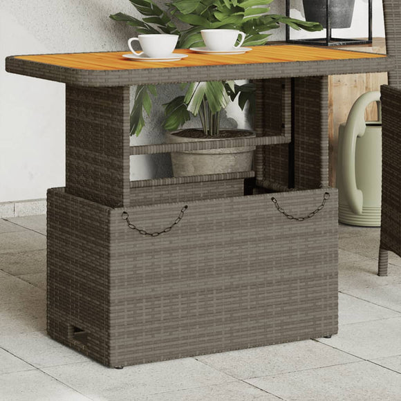 NNEVL Garden Table Grey 90x55x71 cm Poly Rattan and Acacia Wood