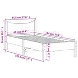 NNEVL Bed Frame 90x190 cm Solid Wood Pine