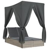NNEVL Double Sun Lounger with Roof and Curtains Light Grey Poly Rattan