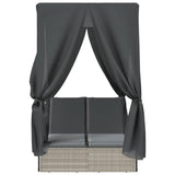 NNEVL Double Sun Lounger with Roof and Curtains Light Grey Poly Rattan