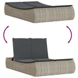 NNEVL Double Sun Lounger with Cushions Light Grey Poly Rattan