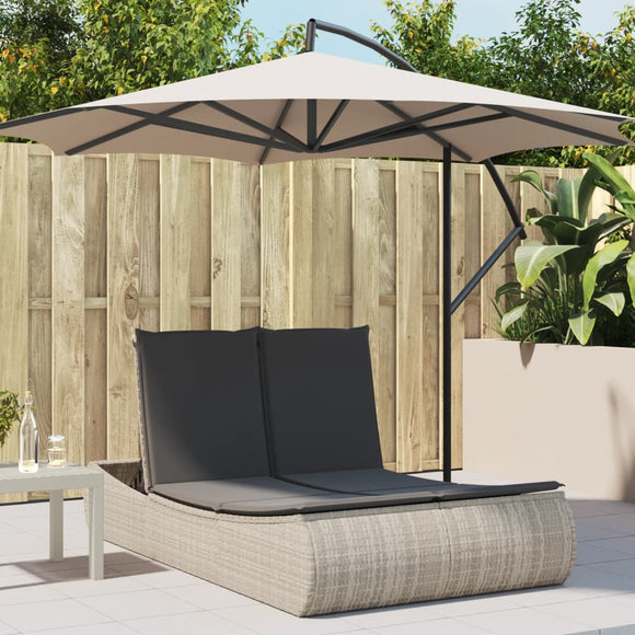 NNEVL Double Sun Lounger with Cushions Light Grey Poly Rattan