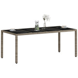 NNEVL Garden Table with Glass Top Light Grey 190x90x75 cm Poly Rattan
