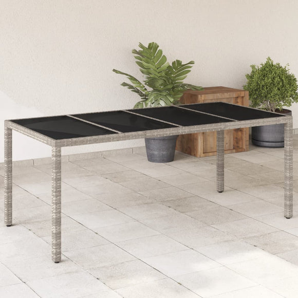 NNEVL Garden Table with Glass Top Light Grey 190x90x75 cm Poly Rattan