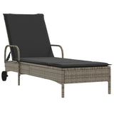 NNEVL Sun Lounger with Wheels and Cushion Grey Poly Rattan