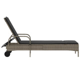 NNEVL Sun Lounger with Wheels and Cushion Grey Poly Rattan