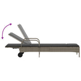 NNEVL Sun Lounger with Wheels and Cushion Grey Poly Rattan