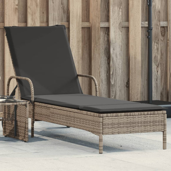 NNEVL Sun Lounger with Wheels and Cushion Grey Poly Rattan