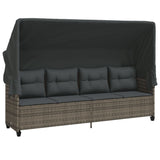 NNEVL Sun Lounger with Canopy and Cushions Grey Poly Rattan
