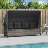 NNEVL Sun Lounger with Canopy and Cushions Grey Poly Rattan
