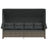 NNEVL Sun Lounger with Canopy and Cushions Grey Poly Rattan