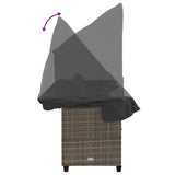 NNEVL Sun Lounger with Canopy and Cushions Grey Poly Rattan