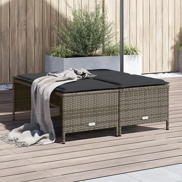 NNEVL Garden Stools with Cushions 4 pcs Grey Poly Rattan