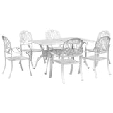 NNEVL 7 Piece Garden Dining Set White Cast Aluminium
