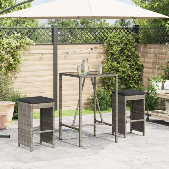 NNEVL Garden Bar Stools with Cushions 2 pcs Grey Poly Rattan