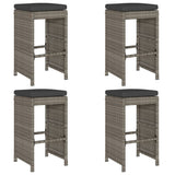 NNEVL Garden Bar Stools with Cushions 4 pcs Grey Poly Rattan