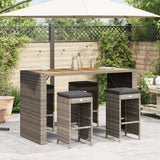 NNEVL Garden Bar Stools with Cushions 4 pcs Grey Poly Rattan