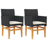 NNEVL Garden Chairs with Cushions 2 pcs Black Poly Rattan&Solid Wood