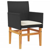 NNEVL Garden Chairs with Cushions 2 pcs Black Poly Rattan&Solid Wood