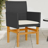 NNEVL Garden Chairs with Cushions 2 pcs Black Poly Rattan&Solid Wood