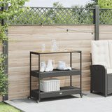NNEVL Bar Cart 3-Tier Black Poly Rattan and Solid Wood Acacia