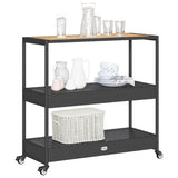 NNEVL Bar Cart 3-Tier Black Poly Rattan and Solid Wood Acacia