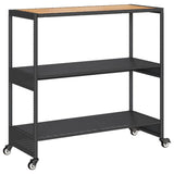 NNEVL Bar Cart 3-Tier Black Poly Rattan and Solid Wood Acacia