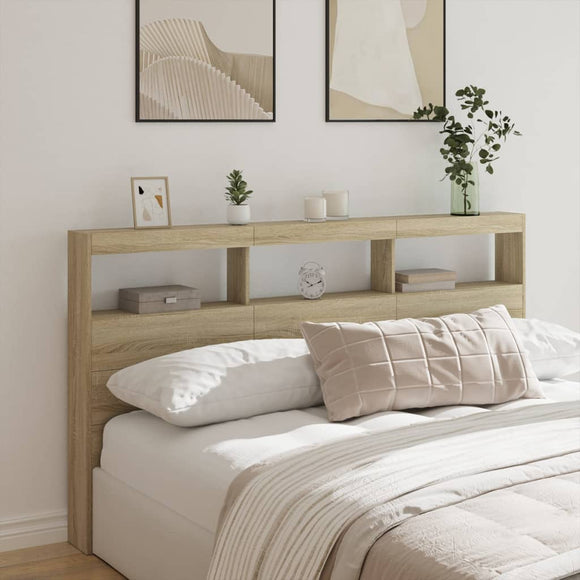NNEVL Headboard Cabinet with LED Sonoma Oak 180 cm