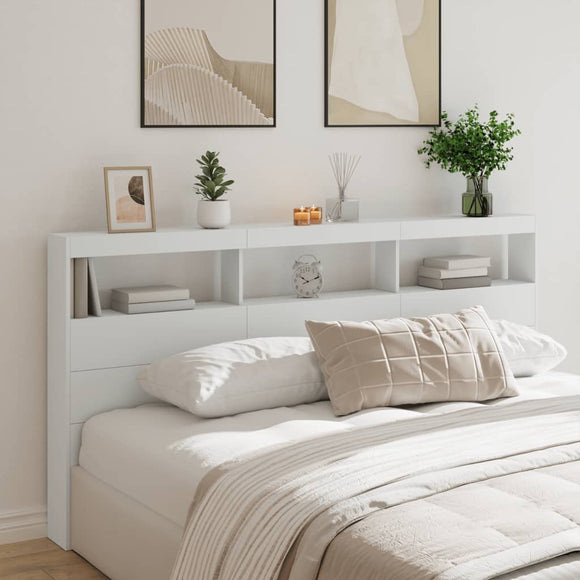 NNEVL Headboard Cabinet with LED White 200x17x102 cm