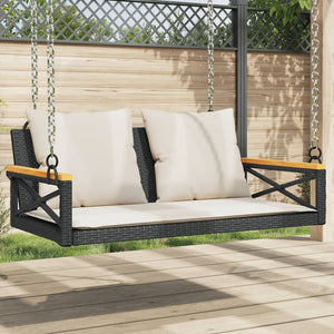 NNEVL Swing Bench with Cushions Black 109x62x40 cm Poly Rattan