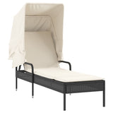 NNEVL Sun Lounger with Canopy Black Poly Rattan