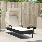 NNEVL Sun Lounger with Canopy Black Poly Rattan