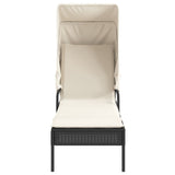 NNEVL Sun Lounger with Canopy Black Poly Rattan
