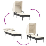 NNEVL Sun Lounger with Canopy Black Poly Rattan