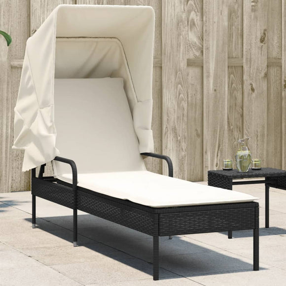 NNEVL Sun Lounger with Canopy Black Poly Rattan