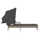 NNEVL Sun Lounger with Canopy Grey Poly Rattan