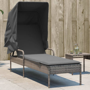 NNEVL Sun Lounger with Canopy Grey Poly Rattan