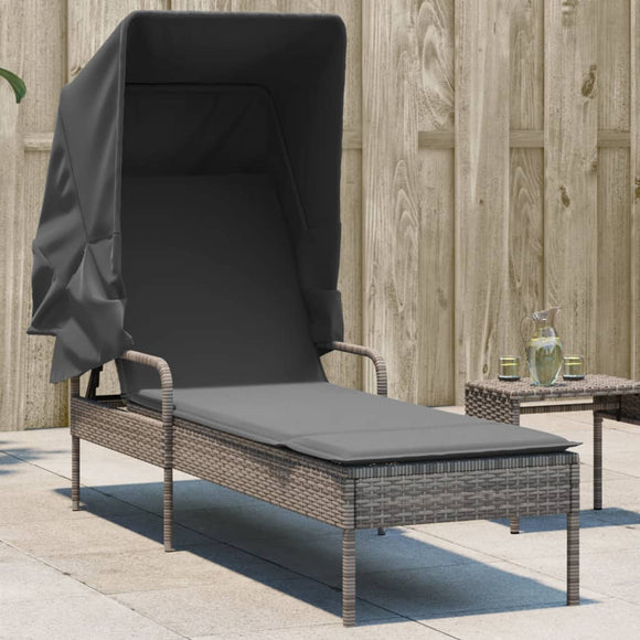 NNEVL Sun Lounger with Canopy Grey Poly Rattan
