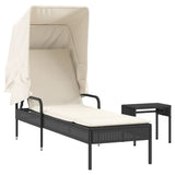 NNEVL Sun Lounger with Canopy and Table Black Poly Rattan
